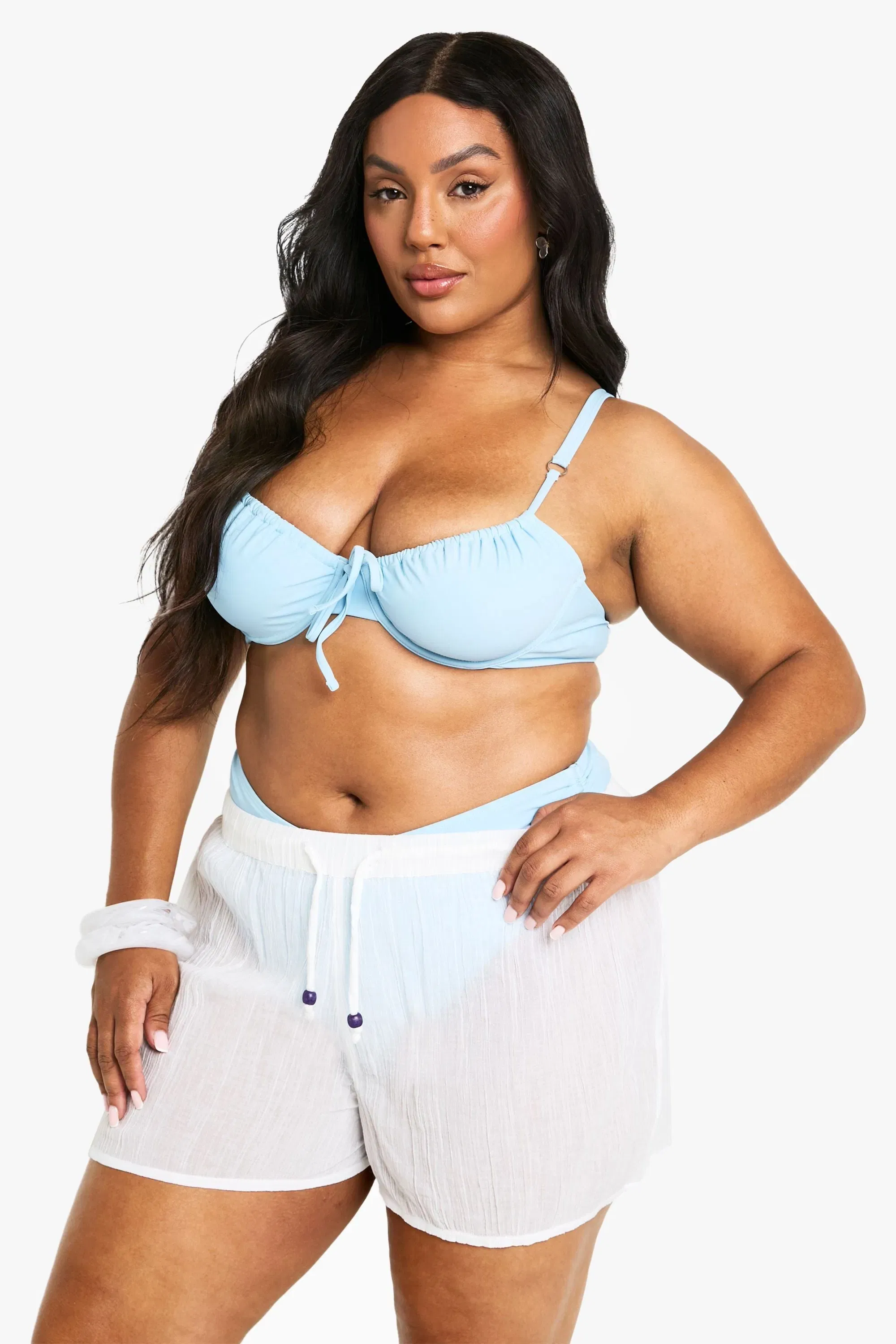 Plus Beaded Cotton Beach Shorts