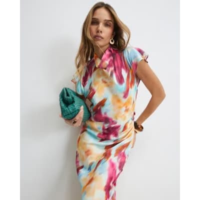 Pink Floral Tie Dye Column Dress