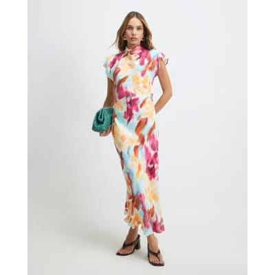 Pink Floral Tie Dye Column Dress