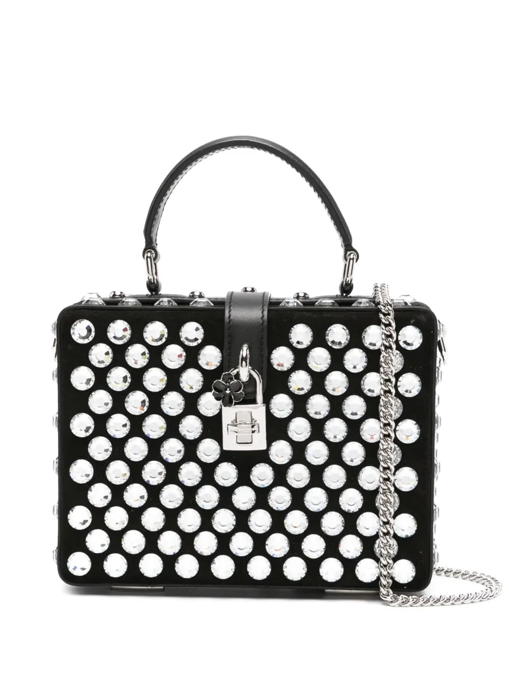 Box crystal-embellished leather bag
