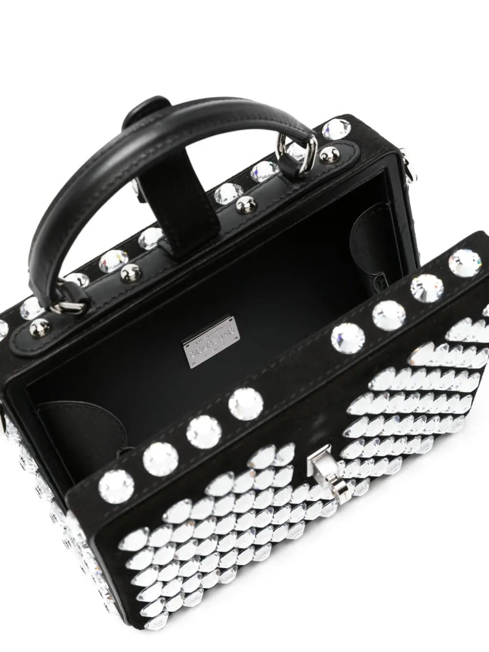 Box crystal-embellished leather bag
