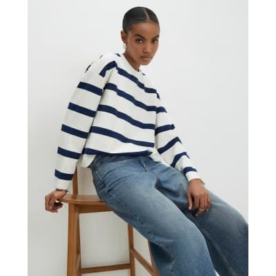 Navy Premium Striped Long Sleeve Top