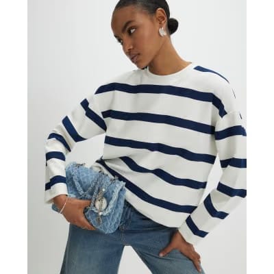 Navy Premium Striped Long Sleeve Top