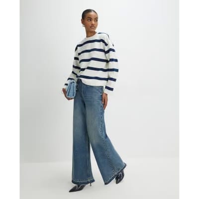 Navy Premium Striped Long Sleeve Top