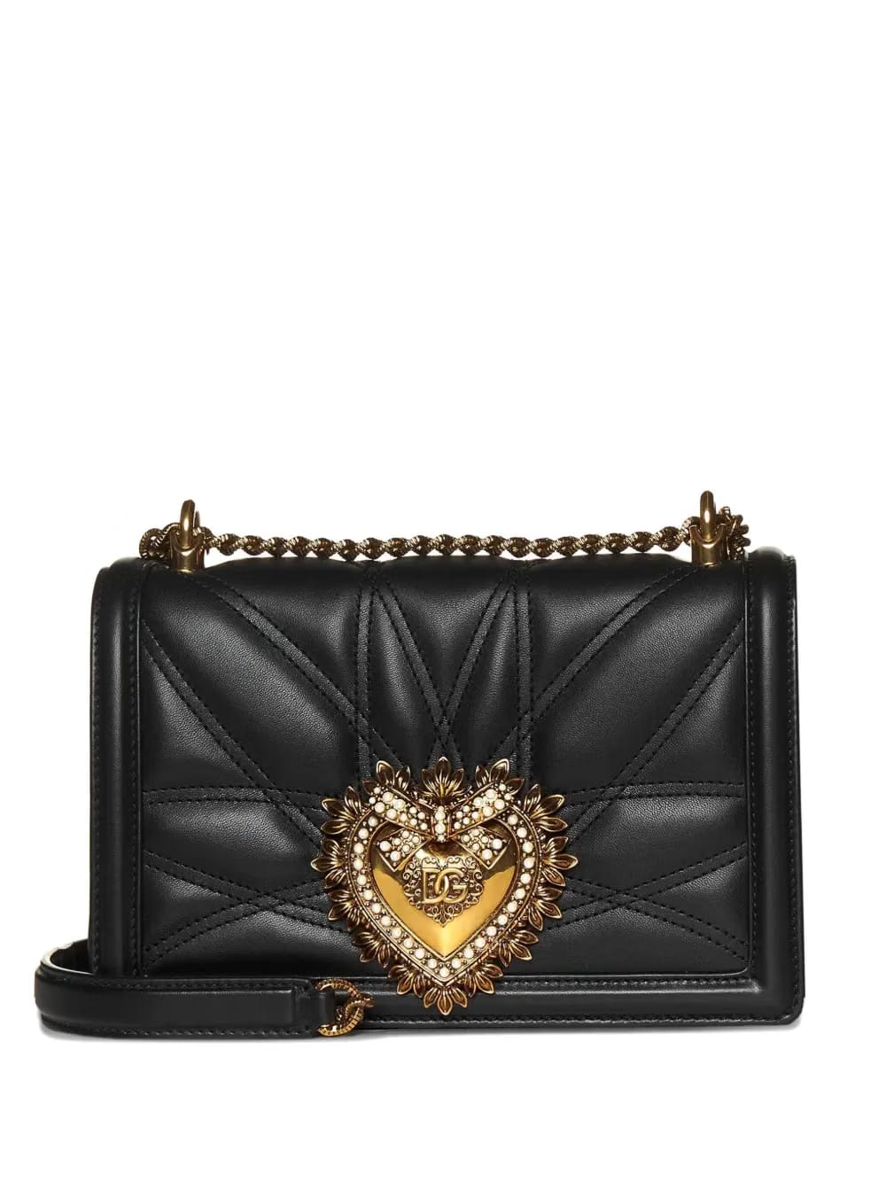 quilted heart-embellished shoulder bag