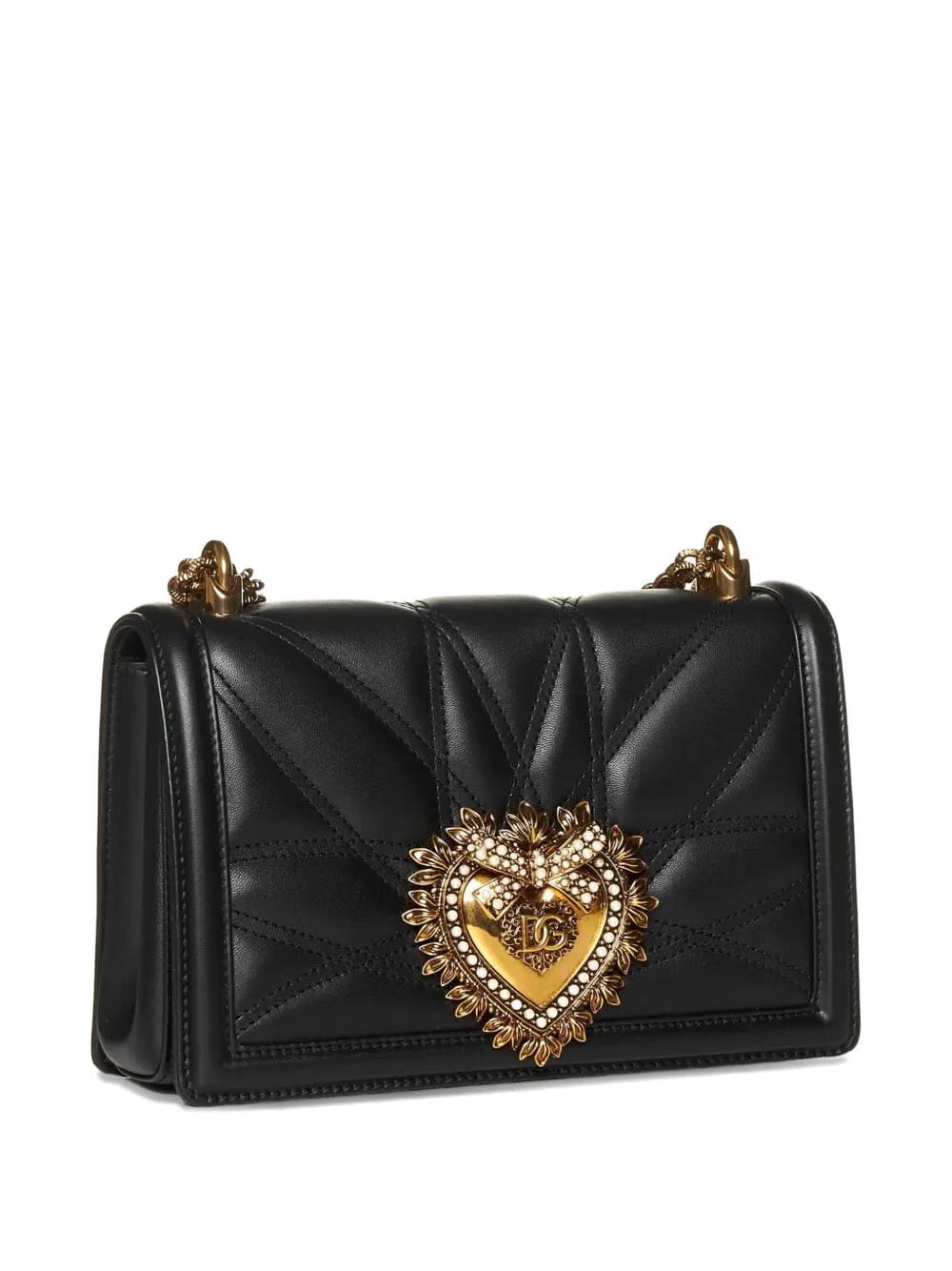 quilted heart-embellished shoulder bag
