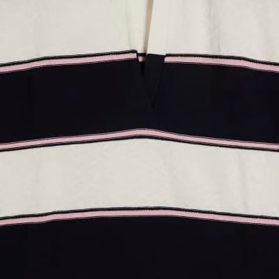 Navy Striped Knitted Polo Shirt