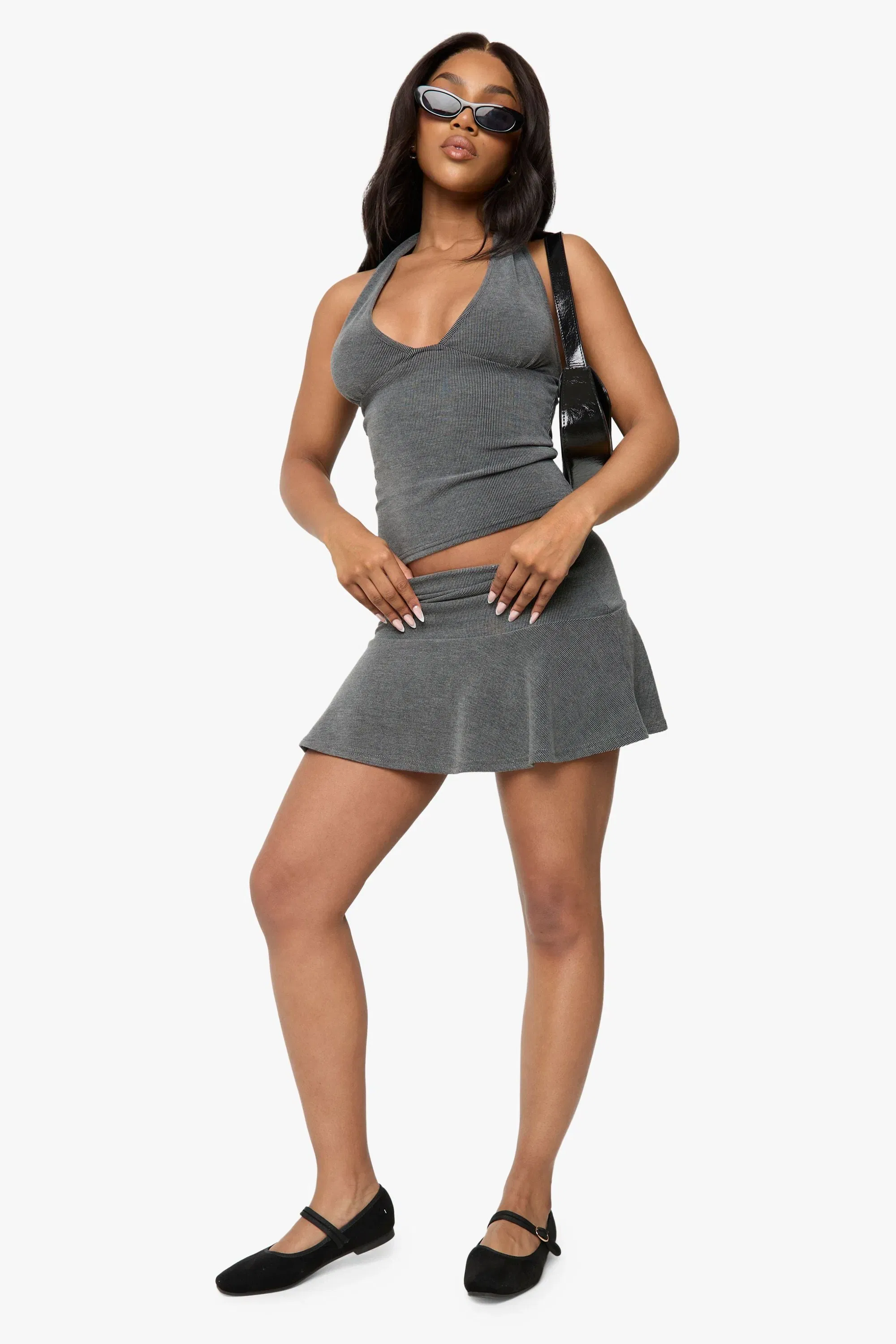 Rib Peplum Frill Hem Mini Skirt