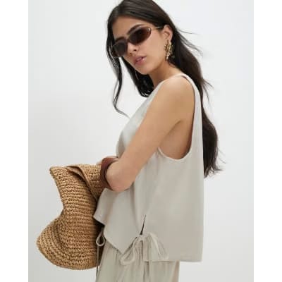 Petite Cream Linen Blend Tank Top