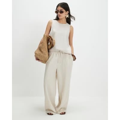 Petite Cream Linen Blend Tank Top