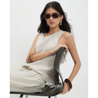 Petite Cream Linen Blend Tank Top