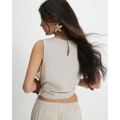 Petite Cream Linen Blend Tank Top