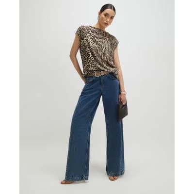 Beige Leopard Print Crinkle Plisse Top