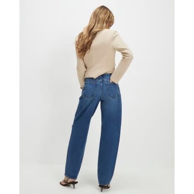 Blue Mid Rise Barrel Leg Jeans