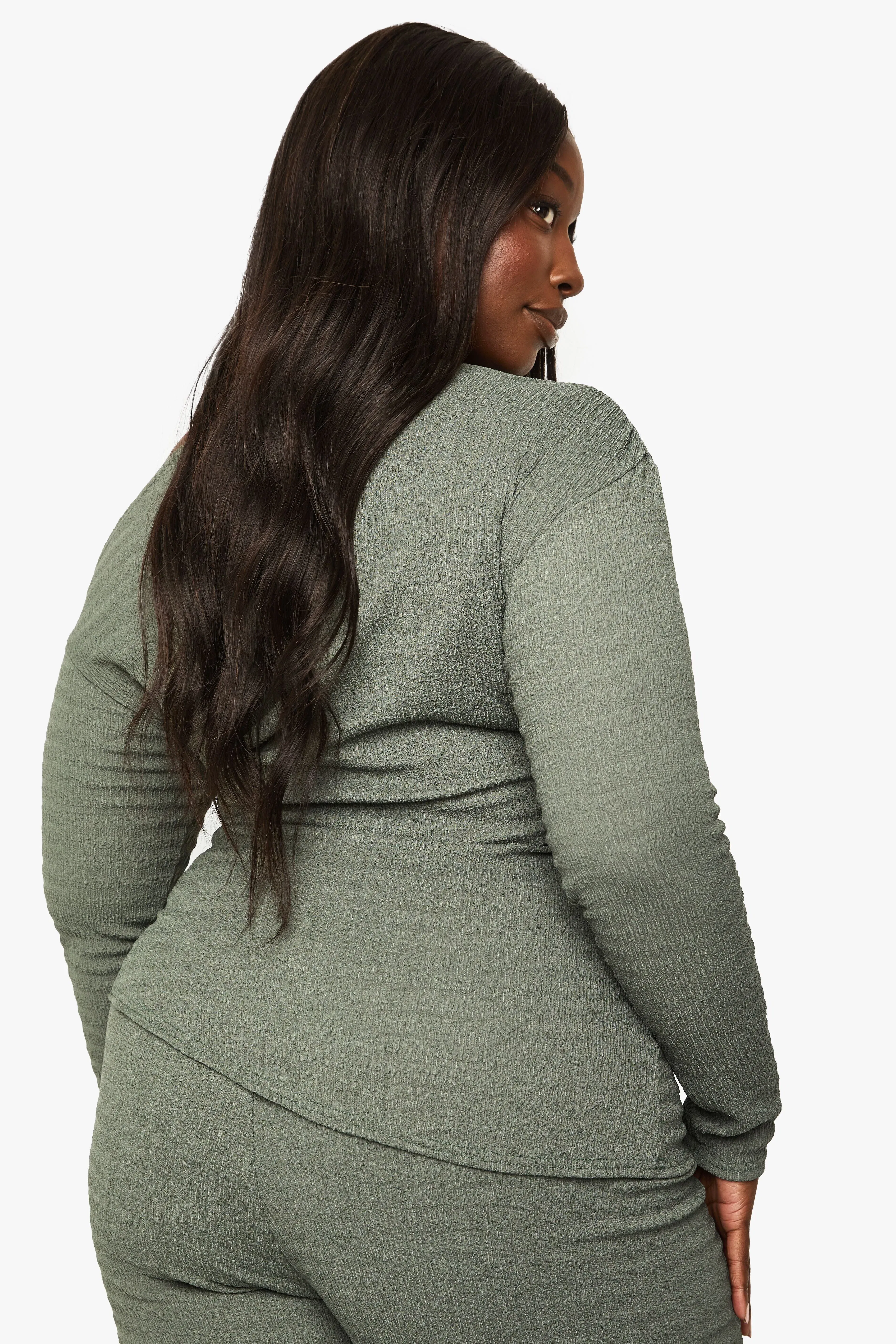 Plus Long Sleeve Asymmetric Crinkle Top