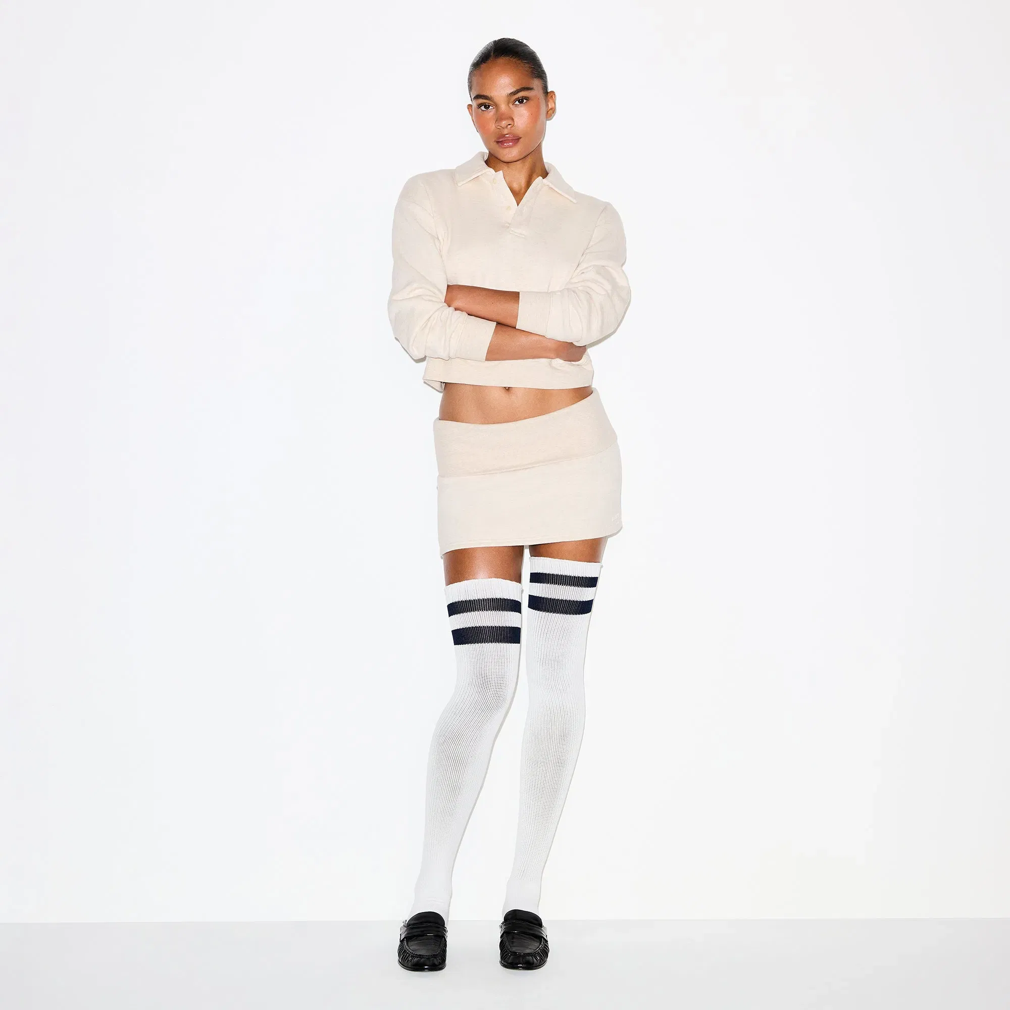 COTTON FLEECE FOLDOVER MINI SKIRT | OATMEAL HEATHER