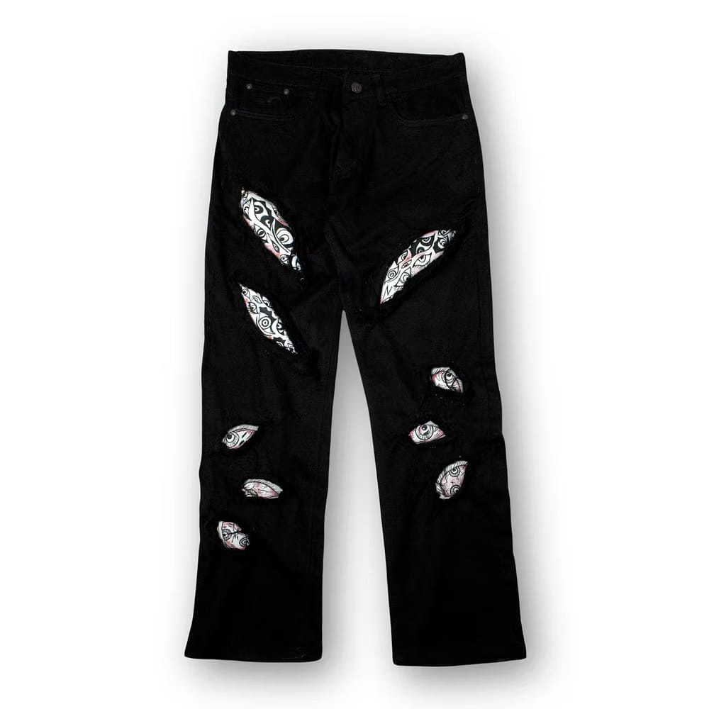 Rising Malice hand painted puff patchworked denim jeans