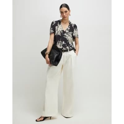 Black Floral Short Sleeve Top