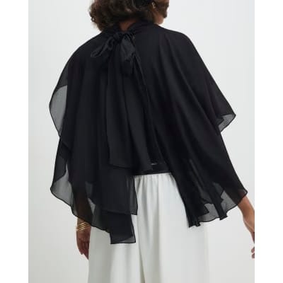 Black High Neck Ruffle Cape