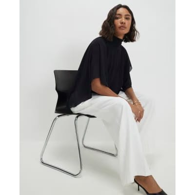 Black High Neck Ruffle Cape