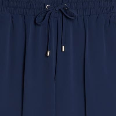 Navy Side Stripe Drawstring Wide Leg Joggers