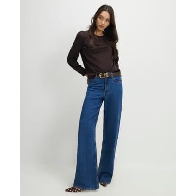 Brown Satin Long Sleeve Pleat Front Blouse