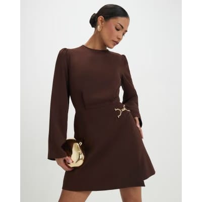 Petite Brown Snaffle Detail Mini Dress