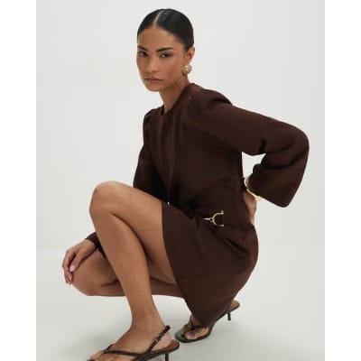 Petite Brown Snaffle Detail Mini Dress