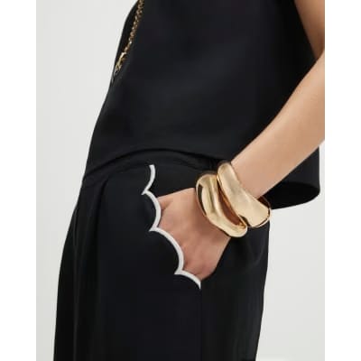 Black Scallop Trim Wide Leg Trousers