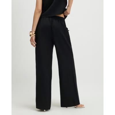Black Scallop Trim Wide Leg Trousers
