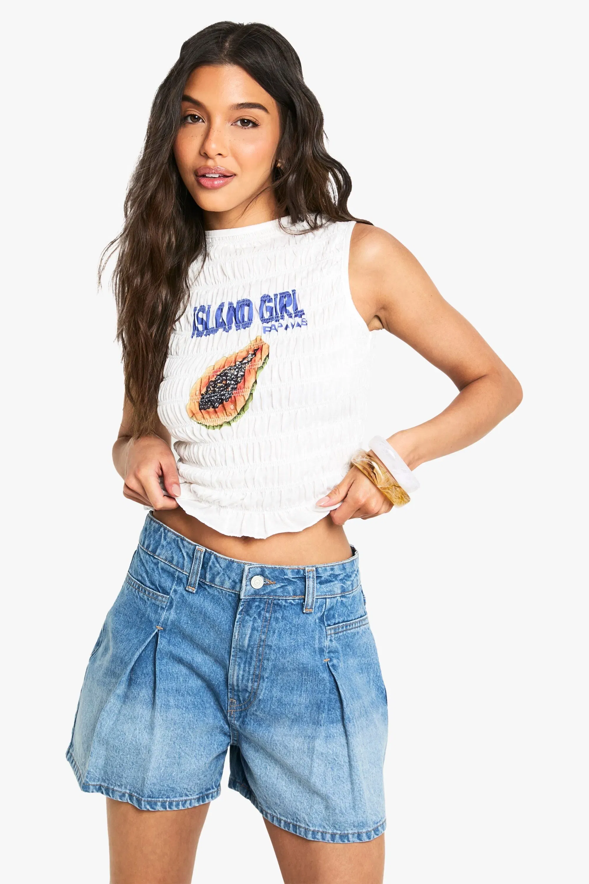 Denim Pleated Shorts