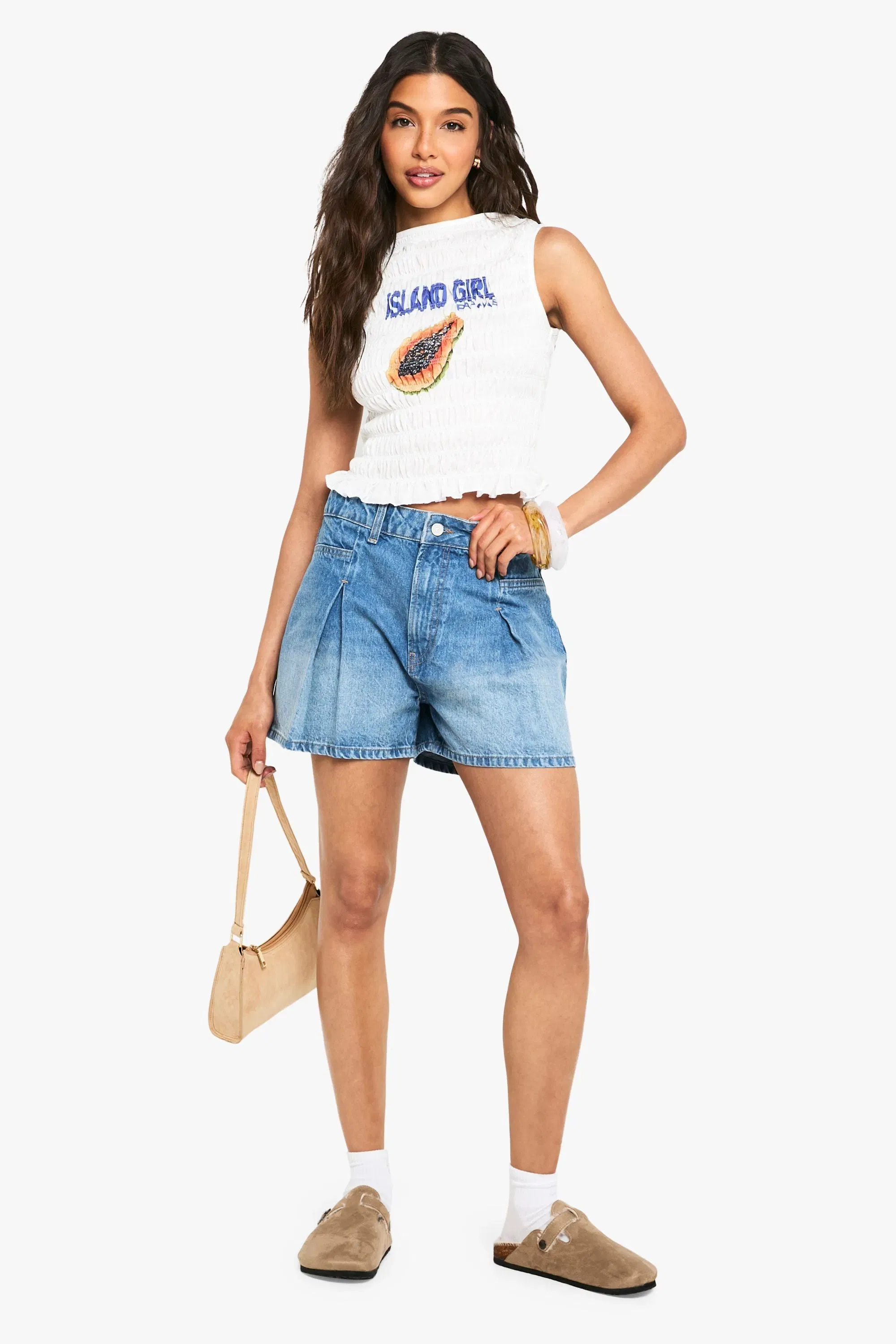Denim Pleated Shorts