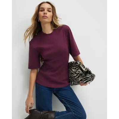 Red Short Sleeve Tie Back Seamed Top