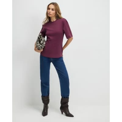 Red Short Sleeve Tie Back Seamed Top