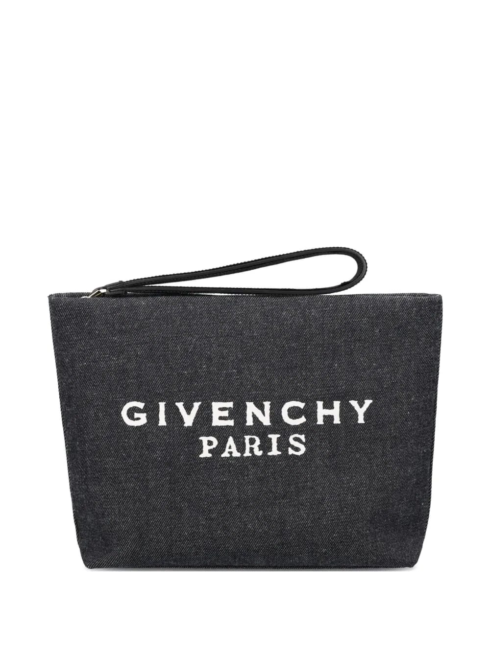 logo-print denim clutch bag