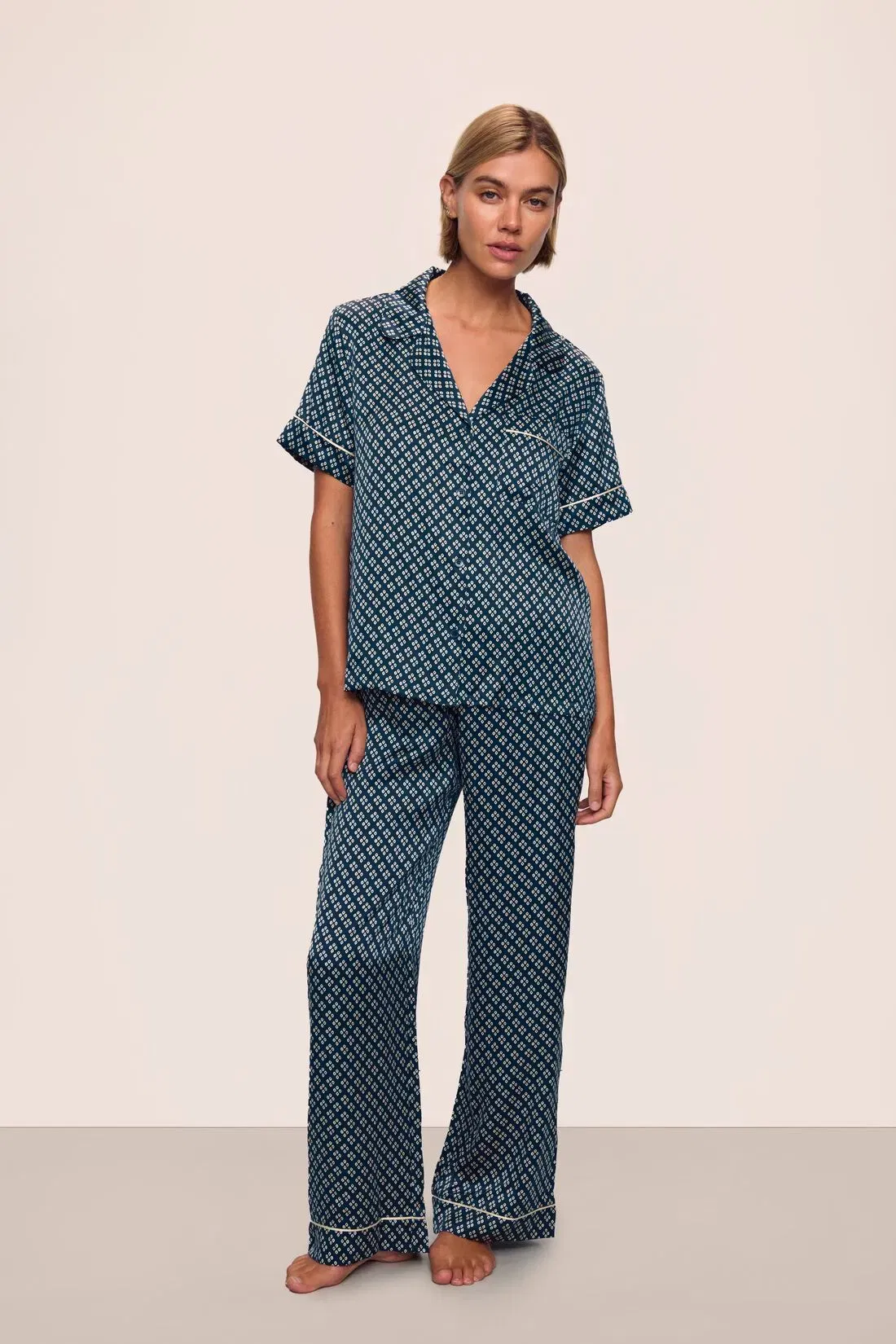 Inez Washable Silk Printed Short Sleeve Pant PJ Set