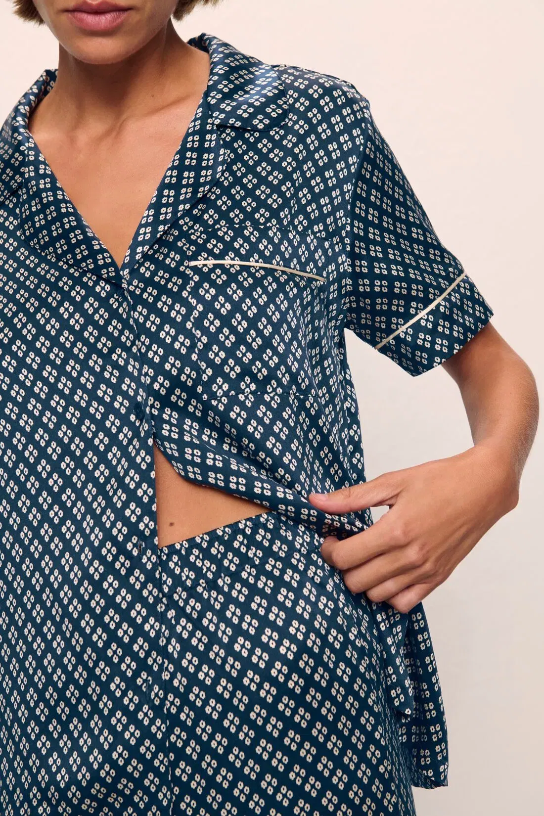 Inez Washable Silk Printed Short Sleeve Pant PJ Set