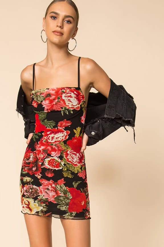 superdown Marnie Mini Dress in Black Floral