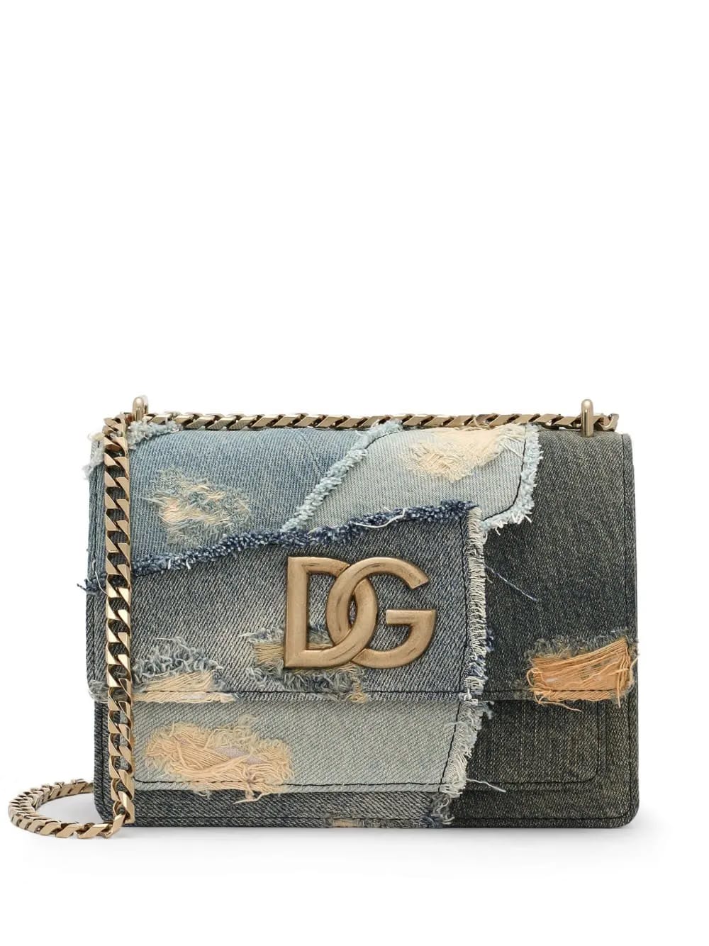 logo plaque denim patchwork cross body bag