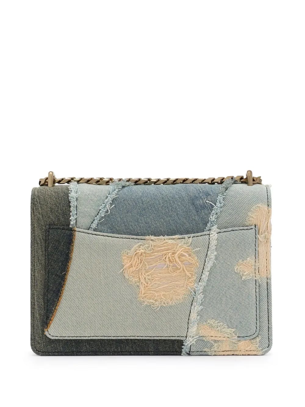 logo plaque denim patchwork cross body bag