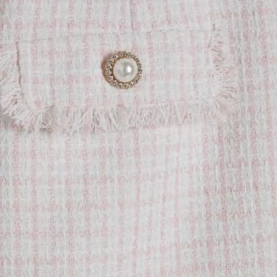 Pink Boucle Fringe Hem Mini Skirt