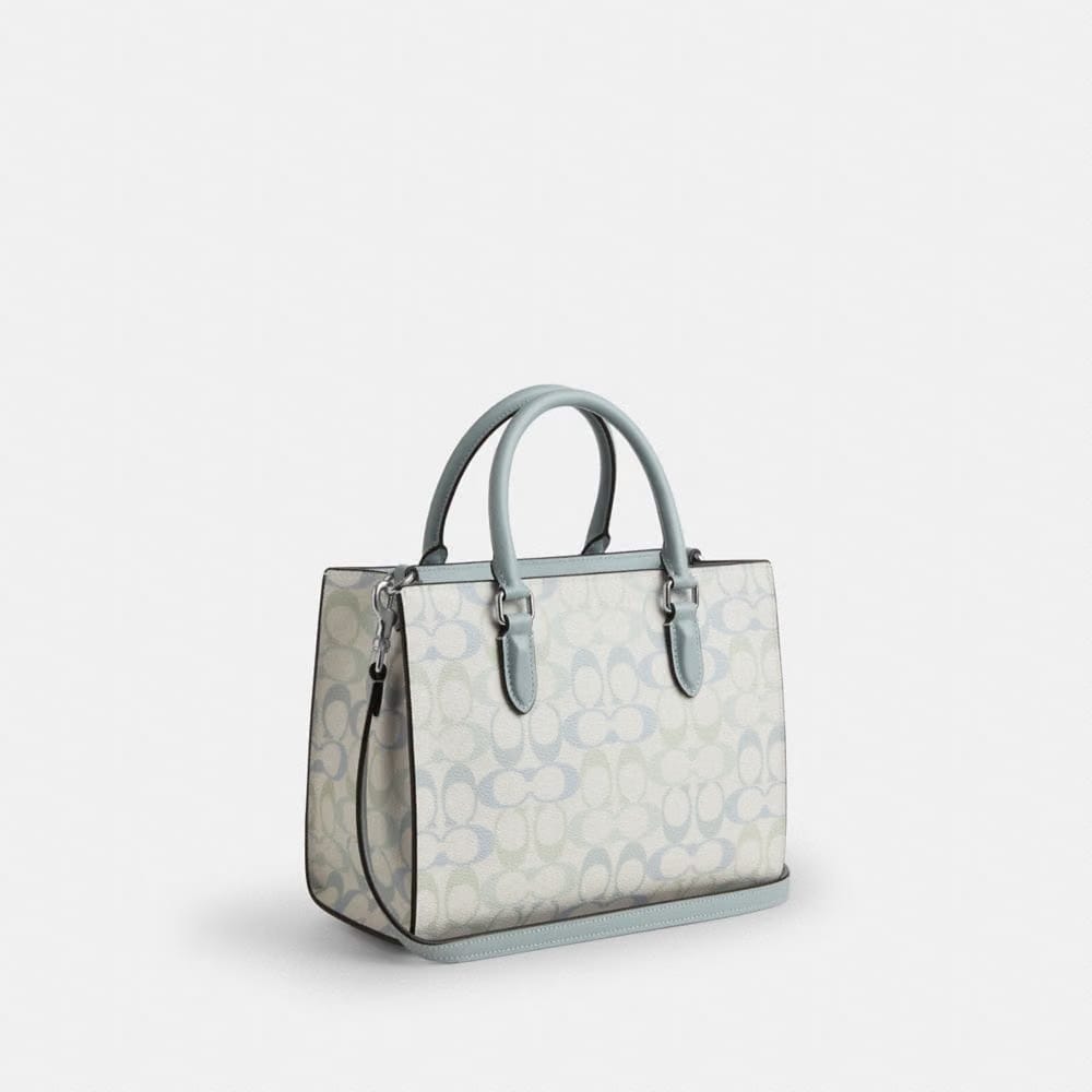 Coach Maggie Small Tote Bag In Signature Canvas Silver Chalk Blue