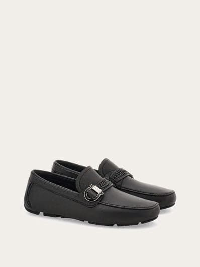 Luxury Black Leather Loafers with Metal Bit Detail