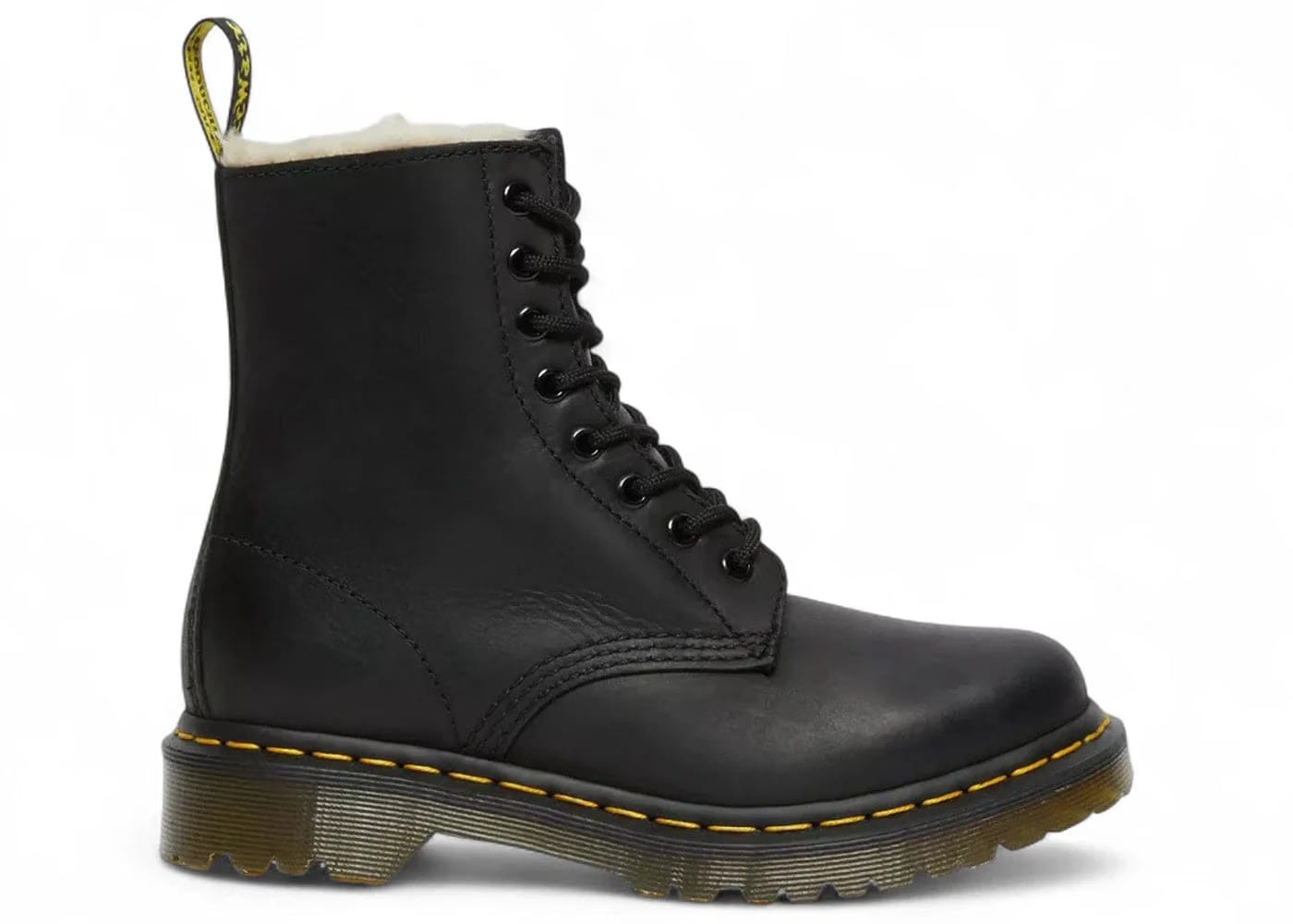 Dr. Martens 1460 Serena Burnished Wyoming Faux Fur Lined Lace Up Boot Black Womens