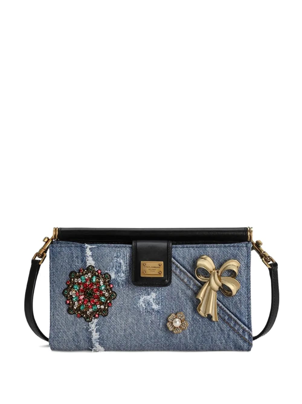 denim patch-embellished mini bag