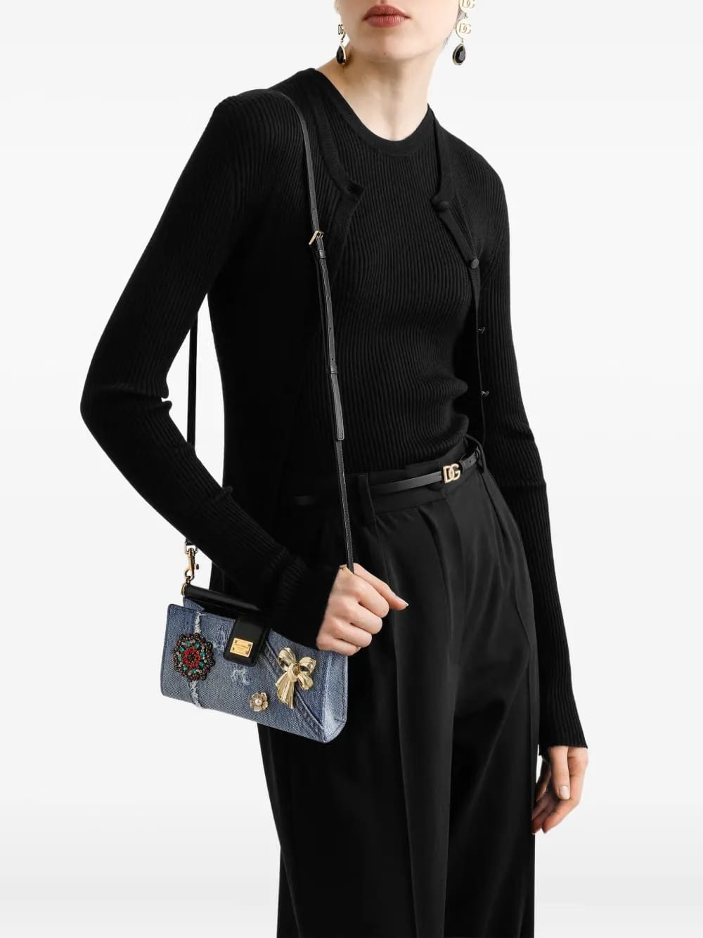 denim patch-embellished mini bag