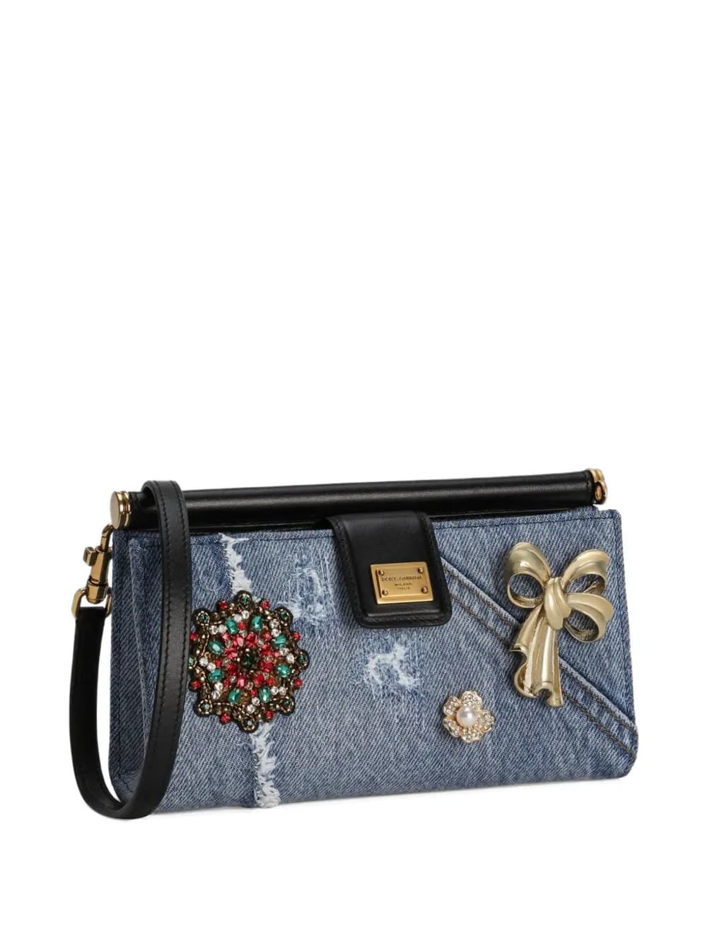 denim patch-embellished mini bag