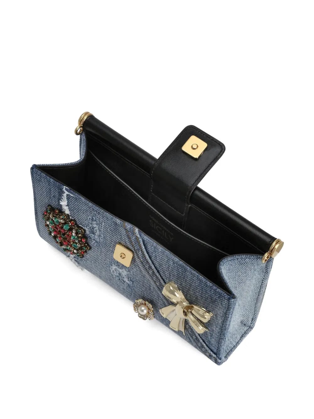 denim patch-embellished mini bag