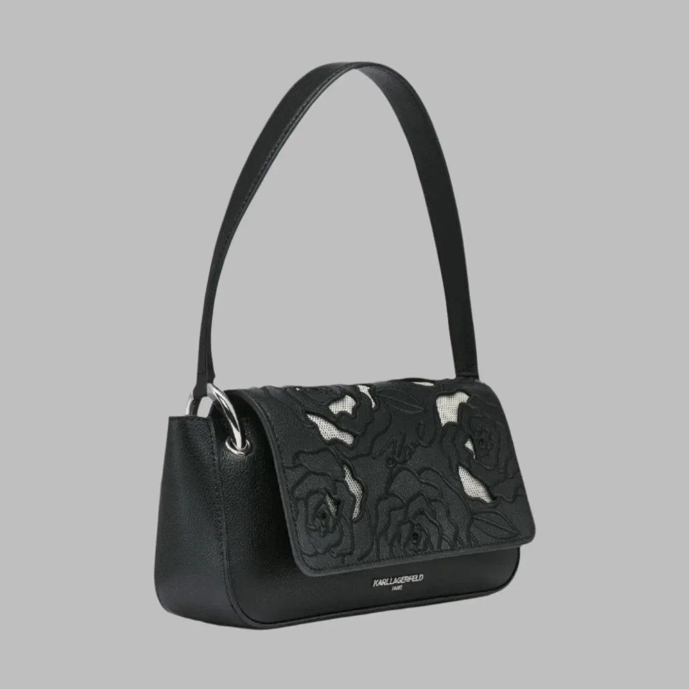 Karl Lagerfeld Monet floral embroidery leather shoulder bag black