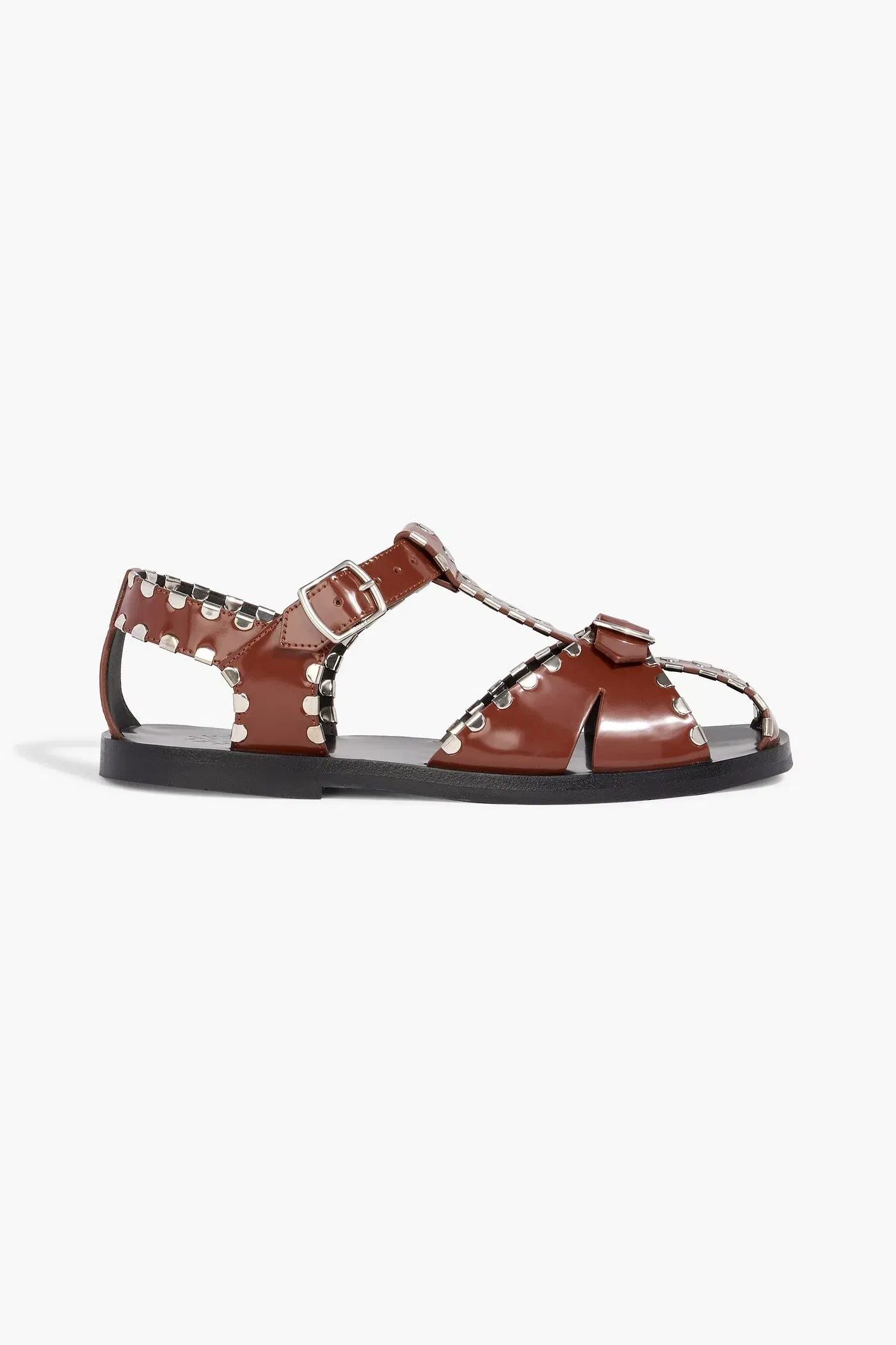 Bally Pasely Studded Glossed-Leather Sandals Brown Women's